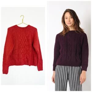 CHRISTINA LEHR Birch Alpaca Sweater Size Large Cable Knit Red Wool